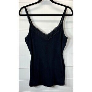 OLD NAVY Womens Black Lace Trimmed Layering Adjustable Strap Cami Tank Top L Y2K